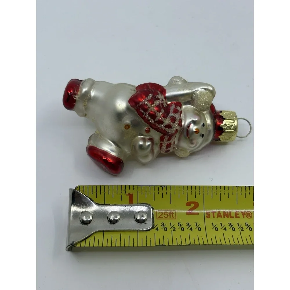 Vtg Blown Glass Christmas Ornament Festive Snowman 3" Red / White - Picture 5 of 5